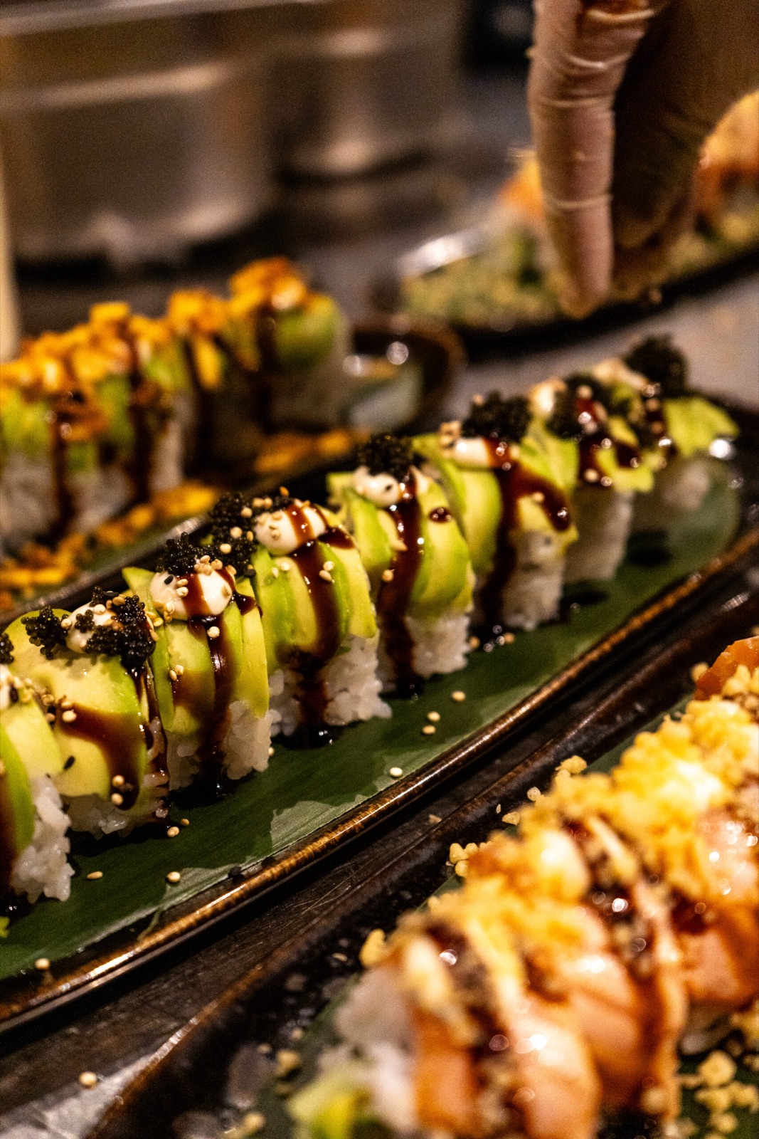 Avocado dragon roll with tobiko at Donzo sushi bar Rotterdam